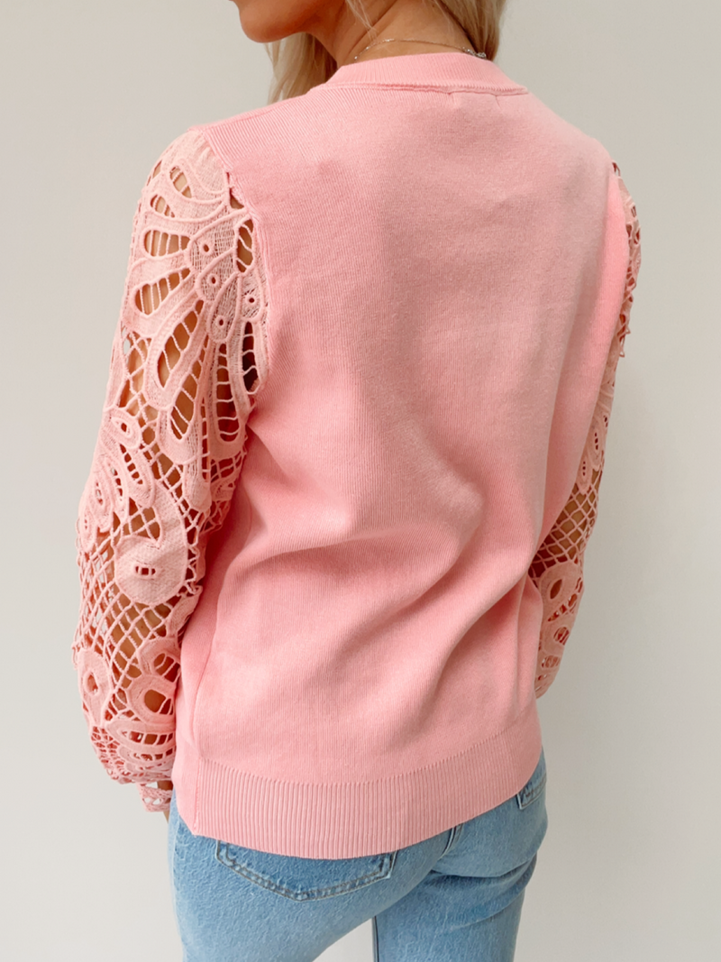 PHOEBE LACE SLEEVE JUMPER - PINK