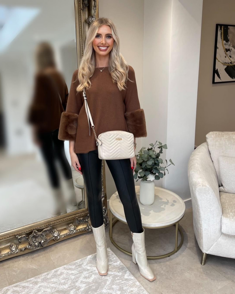 Fiona Faux Fur Trim Jumper - Tan